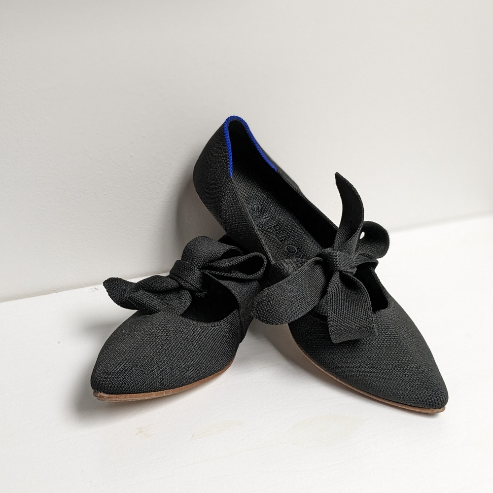 Rothy’s The Mary Jane Black Knit Flats, Bow Laces, Size 7.5